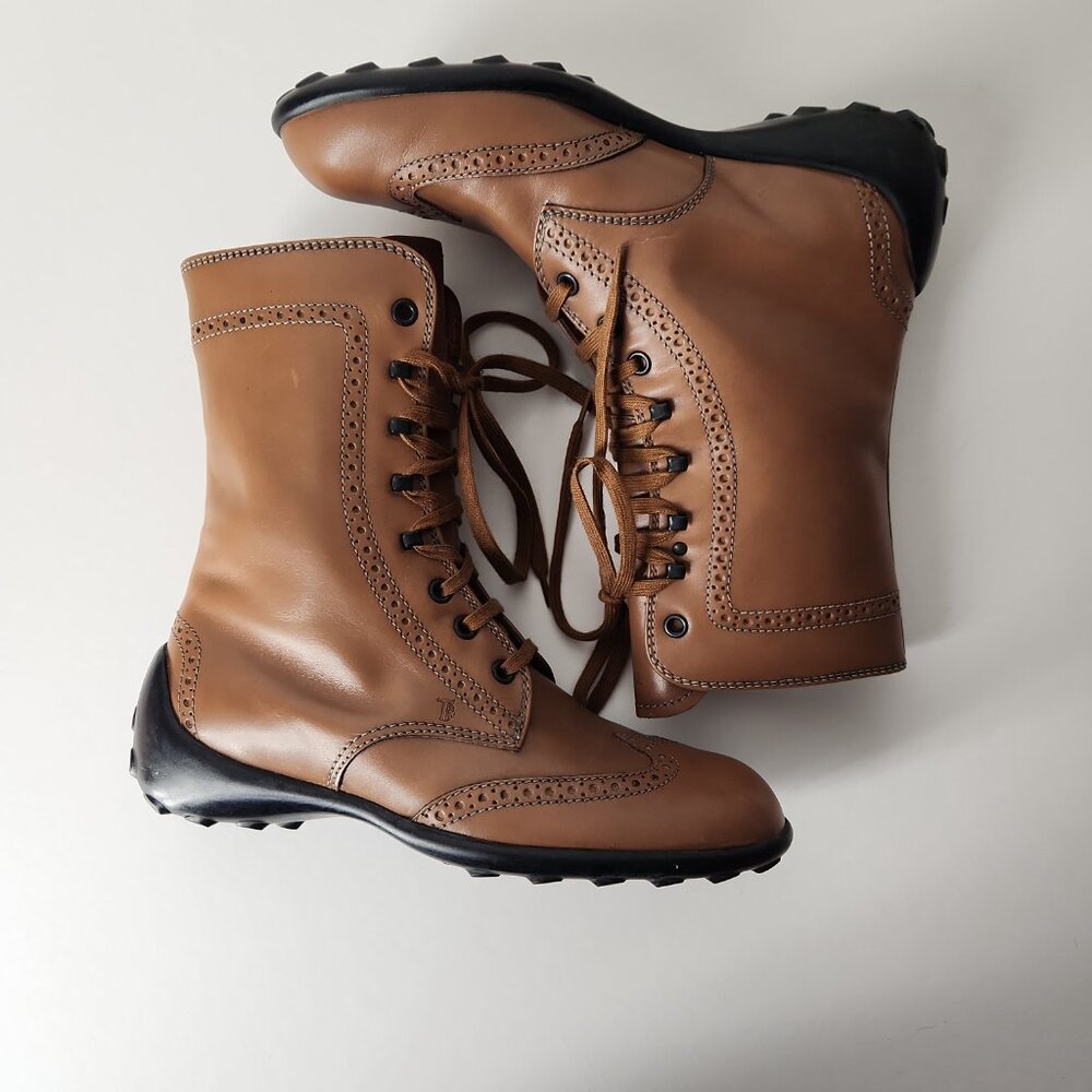 Tod's brown leather lace-up ankle boots brogue detailing womens 36 EU / 6 US